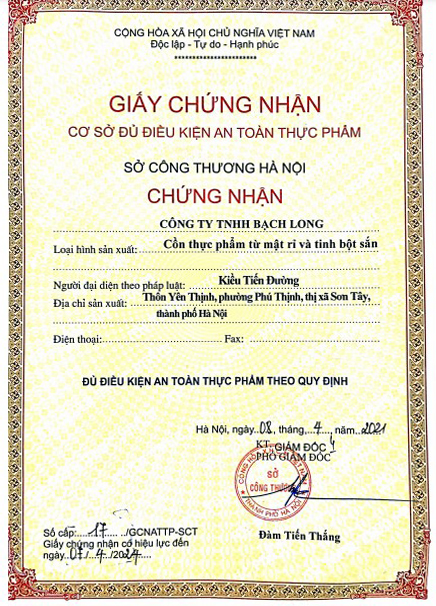Cồn Thực Phẩm Bạch Long – Công Ty TNHH Bạch Long